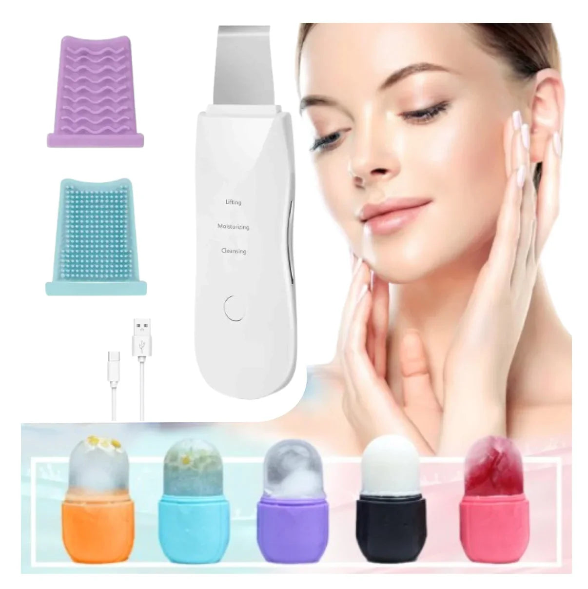 SkinWash Pro® Limpiador Facial Ultrasónico 3 en 1 + Molde para Hielo Facial