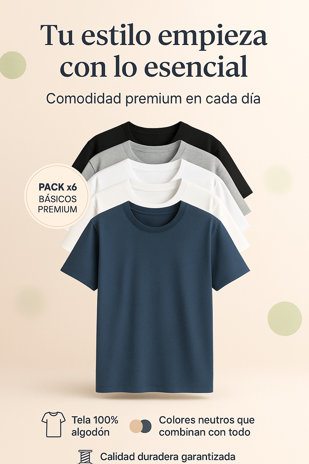 Camiseta de Algodón clásica Pack x6